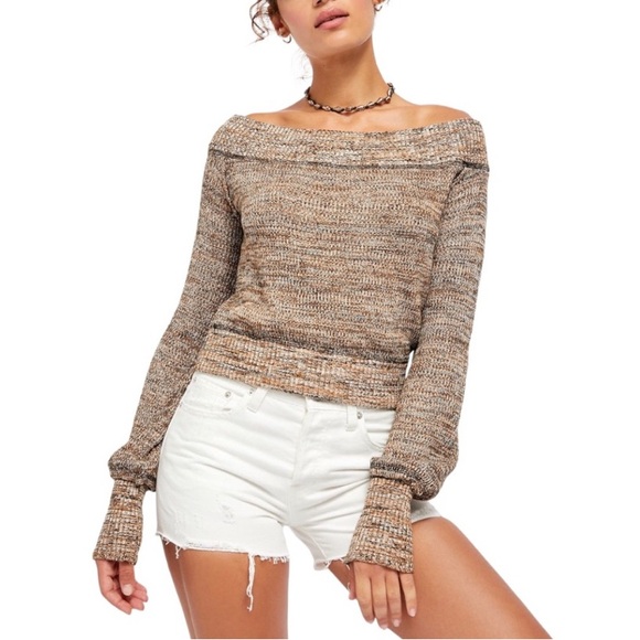Free People Off-Shoulder Sweater - Brown - Picture 1 of 8